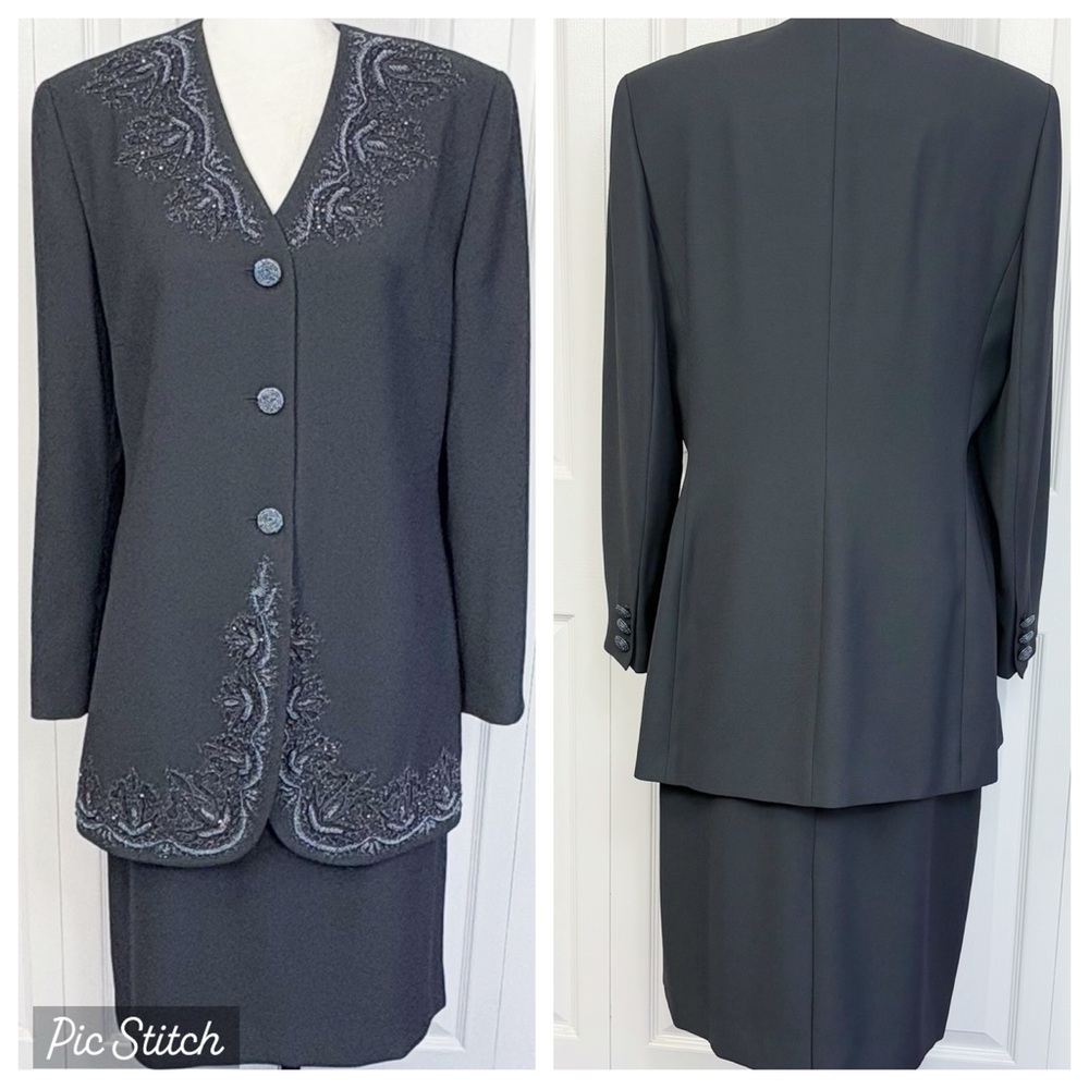 John Meyer of Norwich Formal Gray Beaded 2 PC Suit Jacket & Skirt Set 14